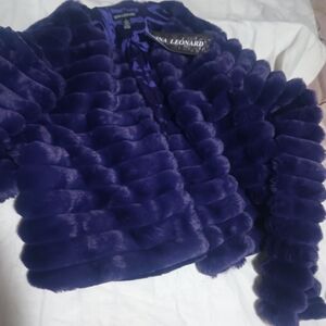 Nina Leonard Kids Deep Purple Faux Fur Cape